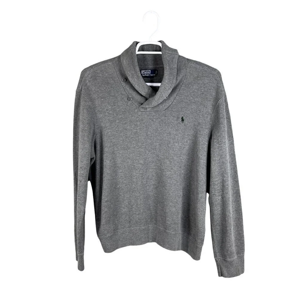 Polo Ralph Lauren Mens XL Jersey Shawl Collar Gray Pullover Sweater Quiet Luxury
